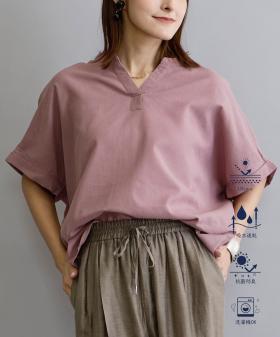 リネン混スタンドシャツ