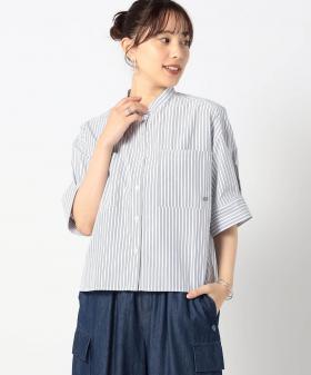 【TIME SALE】ノーカラーストライプシャツ
