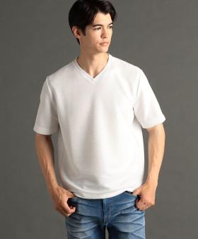 ウエーブタックジャカード VネックTシャツ
