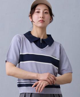 レイヤードカラージップポロシャツ