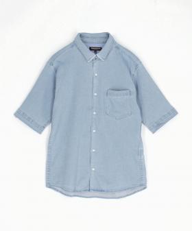 スーパーライトオンスデニムストレッチ5分袖シャツ