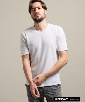 【HIDEAWAYS BLACK】矢羽根リンクスジャカードＶネック半袖プルオーバー