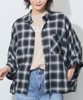 7分袖オンブレーチェックビッグシャツ