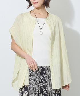 シアーストライプバンドカラーブラウス