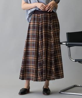 ウエストリブ付きモールチェックフレアスカート