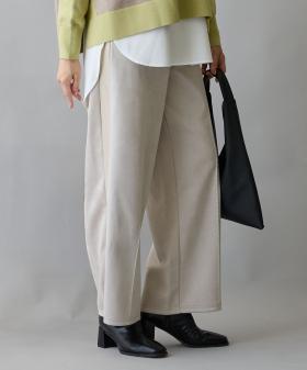 脇リブ切替えワイドパンツ