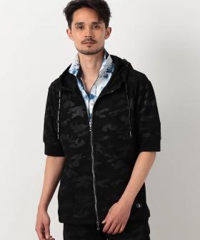 【NICOLE SPORTS】エンボス柄5分袖ジップパーカー