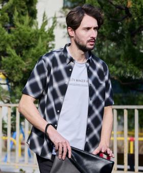 【TIME SALE】オンブレチェックショートレギュラー半袖シャツ