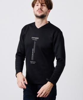 【TIME SALE】ストレッチポンチジェルプリントＶネック長袖Tシャツ
